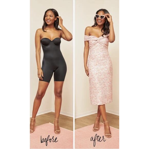 Spanx Suit Your Fancy Strapless Mid-Thigh Cupped Body Suit in Very Black Size L - Picture 2 of 11